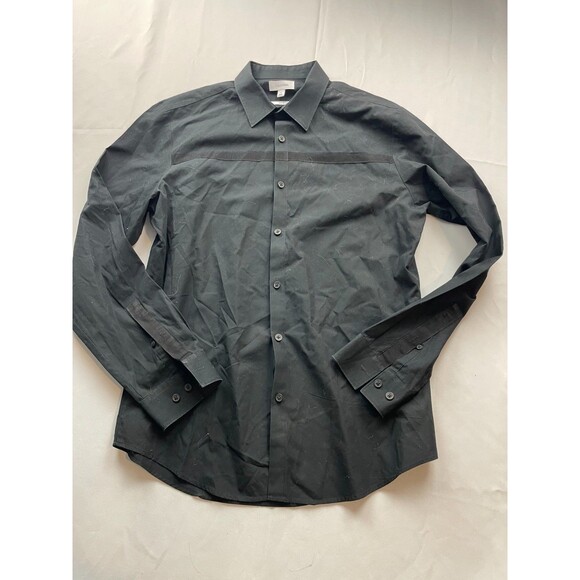 Calvin Klein Men's Dress Shirt Black Medium Slim Fit Long Sleeve Button Up - Picture 1 of 6
